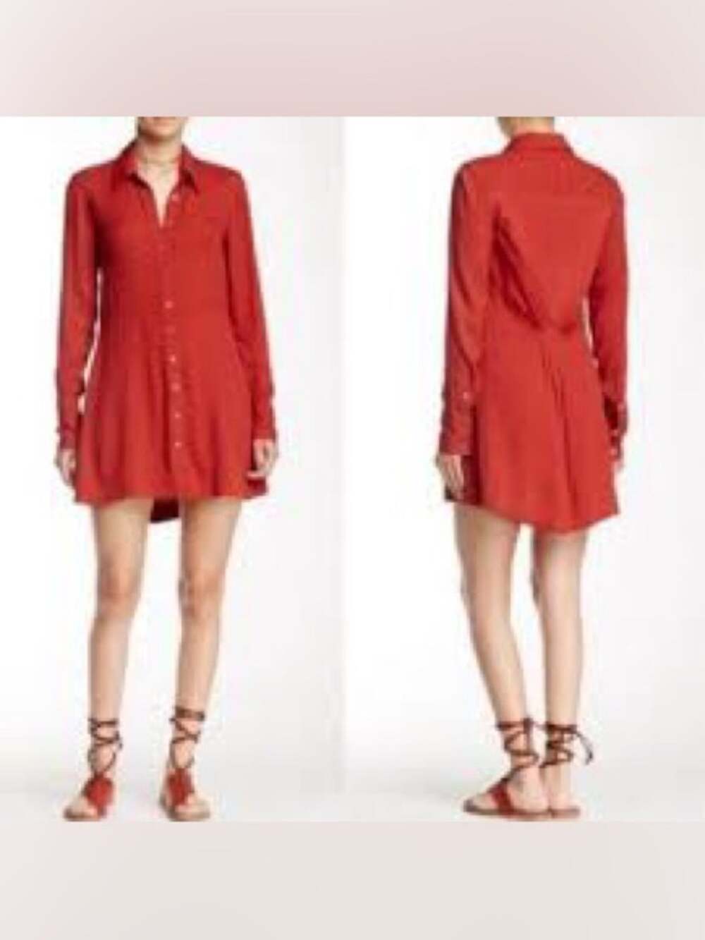 Free People This Town Red Polka Dot Shirt Dress Women Size S